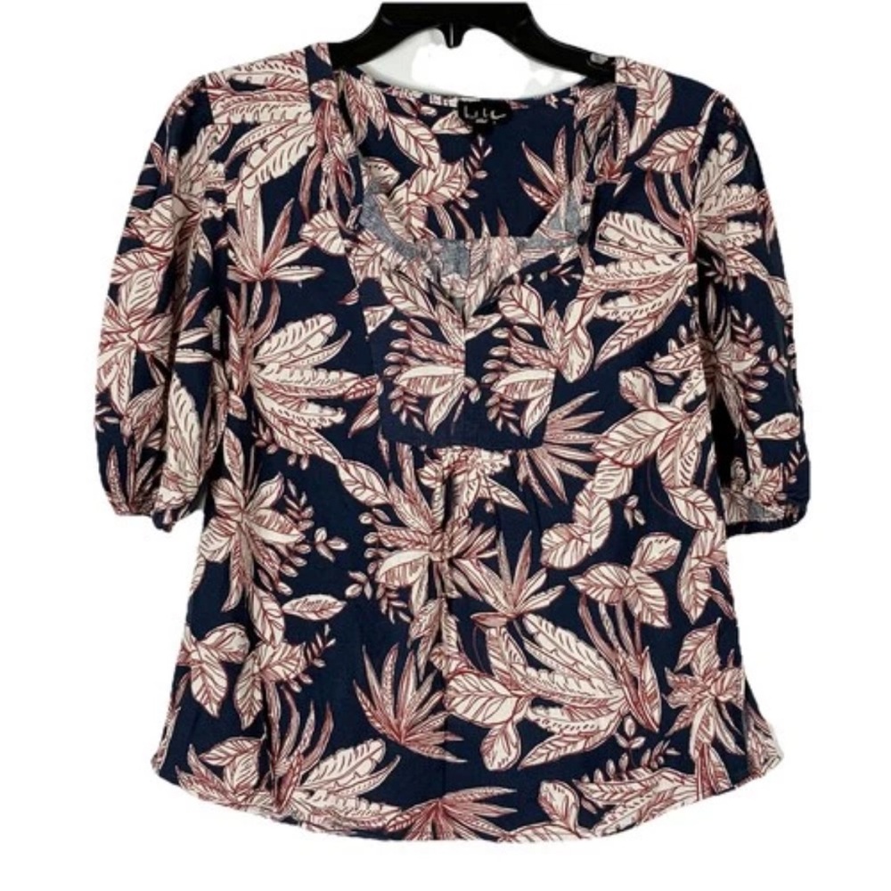 Nicole Miller Blouse M Linen Blend Leaf